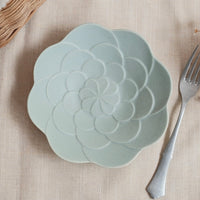 Mashiko Pottery Yoshizawa Mint Green Flower Plate