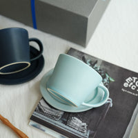 SAKUZAN Sara Gift D Set (2 Coffee Cups & 2 Small Oval Plates) - Navy x Fujiro
