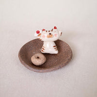 Japanese Clay Animals Incense Holder - Cat Collection