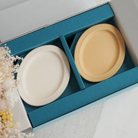 SAKUZAN Sara Gift B Set (2 Rice Bowls & 2 Small Oval Plates) - Cream x Yellow