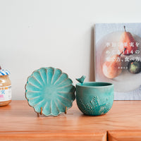 Satomi Motohashi 本橋里美 Bird Mug and Saucer - Blue SM15