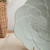 Mashiko Pottery Yoshizawa Mint Green Flower Plate