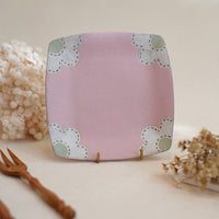 Kei Mitsumochi ミツ持啓 17cm Square Plate - Pink Flower KM28