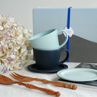 SAKUZAN Sara Gift D Set (2 Coffee Cups & 2 Small Oval Plates) - Navy x Fujiro