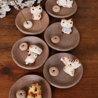 Japanese Clay Animals Incense Holder - Cat Collection