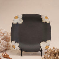 Kei Mitsumochi ミツ持啓 24cm Square Plate - Black Flower KM22