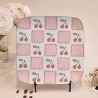 Kei Mitsumochi ミツ持啓 Square Plate - Checked Pattern Red Cherry KM18