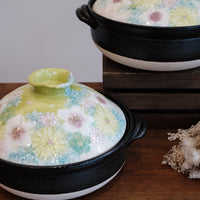 Setoware Flower Donabe Claypot - Green
