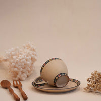 Kei Mitsumochi ミツ持啓 Small Flower Rim Mug and Saucer KM66