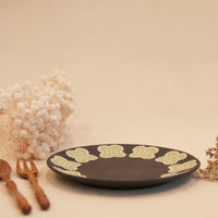 Kei Mitsumochi ミツ持啓 Green Flower Rim Large Round Plate  KM38