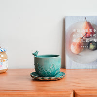 Satomi Motohashi 本橋里美 Bird Mug and Saucer - Blue SM15