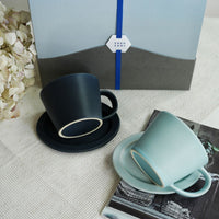 SAKUZAN Sara Gift D Set (2 Coffee Cups & 2 Small Oval Plates) - Navy x Fujiro