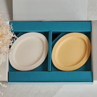 SAKUZAN Sara Gift B Set (2 Rice Bowls & 2 Small Oval Plates) - Cream x Yellow