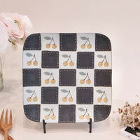 Kei Mitsumochi ミツ持啓 Square Plate - Checked Pattern Yellow Cherry KM19