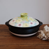 Setoware Flower Donabe Claypot - Green