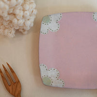 Kei Mitsumochi ミツ持啓 17cm Square Plate - Pink Flower KM28