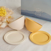 SAKUZAN Sara Gift B Set (2 Rice Bowls & 2 Small Oval Plates) - Cream x Yellow