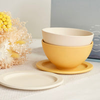 SAKUZAN Sara Gift B Set (2 Rice Bowls & 2 Small Oval Plates) - Cream x Yellow