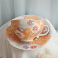 Seto Ware Flower Coffee Cup With Saucer