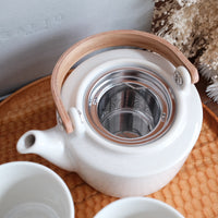 SALIU SYO Teapot Set 420ml - 3 Piece Gift Set (Teapot, Tea Cup) White