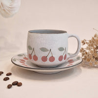 Kei Mitsumochi ミツ持啓 Cherry Mug with Saucer - Red  KM13
