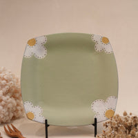 Kei Mitsumochi ミツ持啓 24cm Square Plate - Green Flower KM24