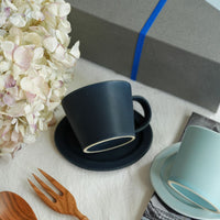 SAKUZAN Sara Gift D Set (2 Coffee Cups & 2 Small Oval Plates) - Navy x Fujiro