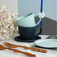 SAKUZAN Sara Gift D Set (2 Coffee Cups & 2 Small Oval Plates) - Navy x Fujiro