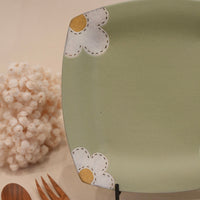 Kei Mitsumochi ミツ持啓 24cm Square Plate - Green Flower KM24