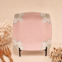 Kei Mitsumochi ミツ持啓 17cm Square Plate - Pink Flower KM28