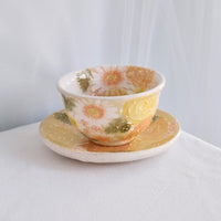 Seto Ware Flower Teapot and Tea cup with Saucer -Yellow