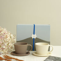 SAKUZAN Sara Gift D Set (2 Coffee Cups & 2 Small Oval Plates) - Cream x Brown