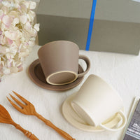 SAKUZAN Sara Gift D Set (2 Coffee Cups & 2 Small Oval Plates) - Cream x Brown