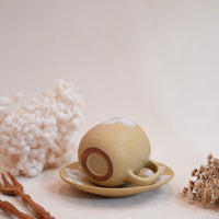 Kei Mitsumochi ミツ持啓 Flower Egg Shaped Mug and Saucer - Yellow KM77