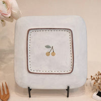 Kei Mitsumochi ミツ持啓 Square Plate - Checked Pattern Yellow Cherry KM19