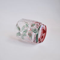 Edo Kiriko Whisky Glass Rock Glass "Buttfly with Flower" Green/Red by Junichi Nabetani, Master of traditional crafts