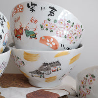 夕立窯 Fully Handmade Ramen Bowl - Sakura & Rabbit