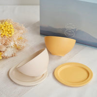 SAKUZAN Sara Gift B Set (2 Rice Bowls & 2 Small Oval Plates) - Cream x Yellow