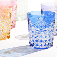 Kagami Crystal - A Pair of Whiskey Glasses, Edo Kiriko “Drape & Tetragonal Basket Weave”