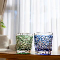 Kagami Crystal - Whiskey Glass, Edo Kiriko “Hishibana” Blue By Hideaki Shinozaki, Master of traditional crafts