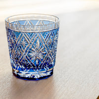Kagami Crystal - Whiskey Glass, Edo Kiriko “Hishibana” Blue By Hideaki Shinozaki, Master of traditional crafts