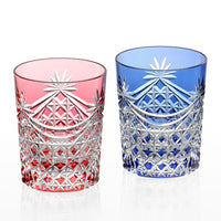 Kagami Crystal - A Pair of Whiskey Glasses, Edo Kiriko “Drape & Tetragonal Basket Weave”