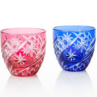 Kagami Crystal - A pair of Sake Glasses, Edo Kiriko “Seibo (starry sky)”
