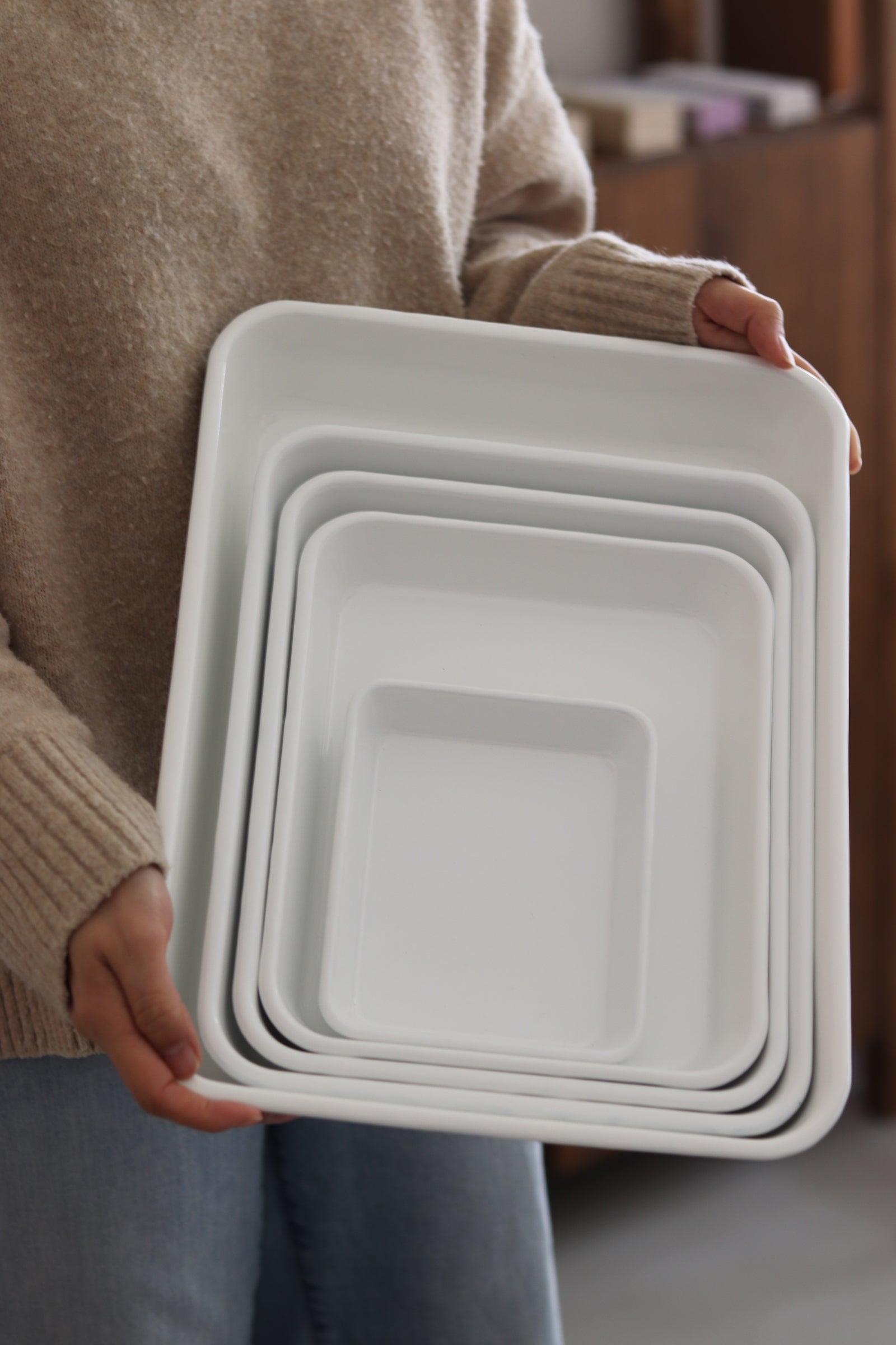 Noda Horo White Series Enamel Nestable Meal Prep Baking Tray -  Globalkitchen Japan