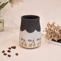 Kei Mitsumochi ミツ持啓 Yellow Cherry with Black Rim Vase KM80