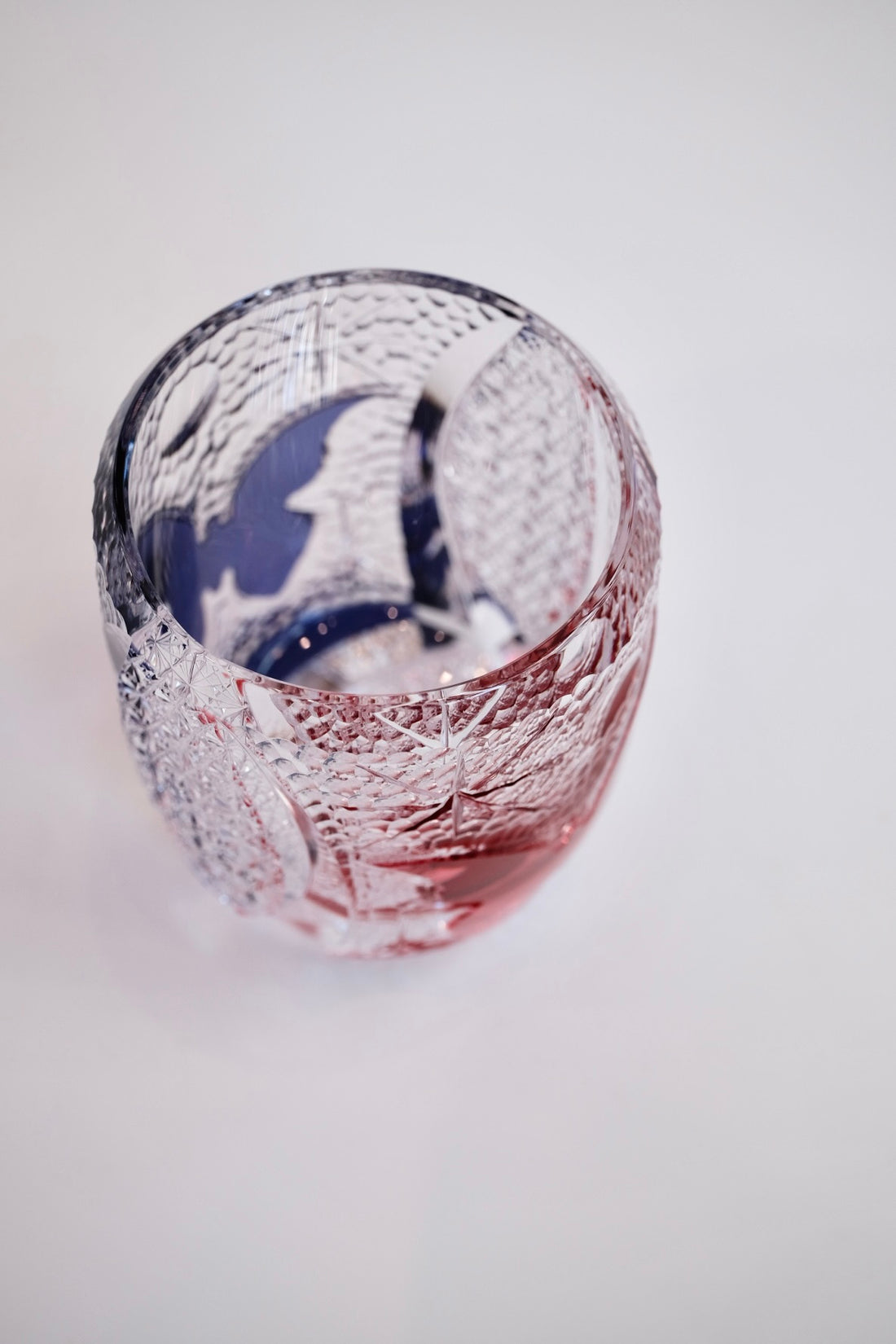 Edo Kiriko Whisky Glass Rock Glass "Butterfly" Purple/Red by Junichi Nabetani, Master of traditional crafts