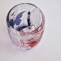 Edo Kiriko Whisky Glass Rock Glass "Butterfly" Purple/Red by Junichi Nabetani, Master of traditional crafts