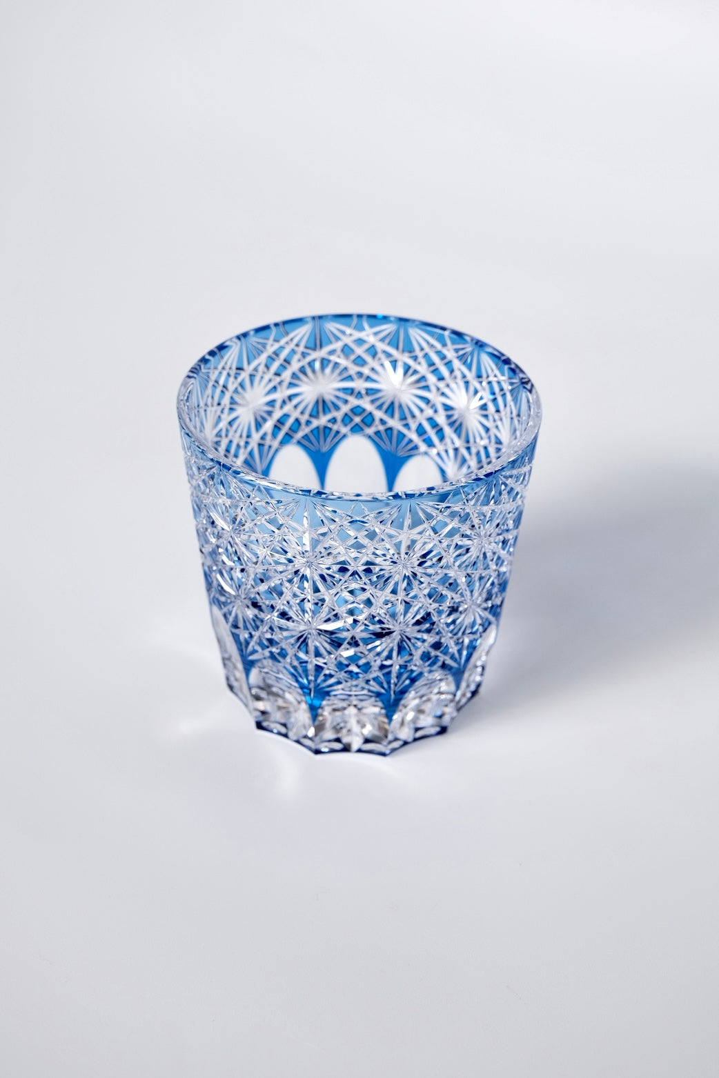 Edo Kiriko Whisky Glass Rock Glass "Large Chrysanthemum" Blue by Junichi Nabetani, Master of traditional crafts