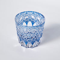 Edo Kiriko Whisky Glass Rock Glass "Large Chrysanthemum" Blue by Junichi Nabetani, Master of traditional crafts