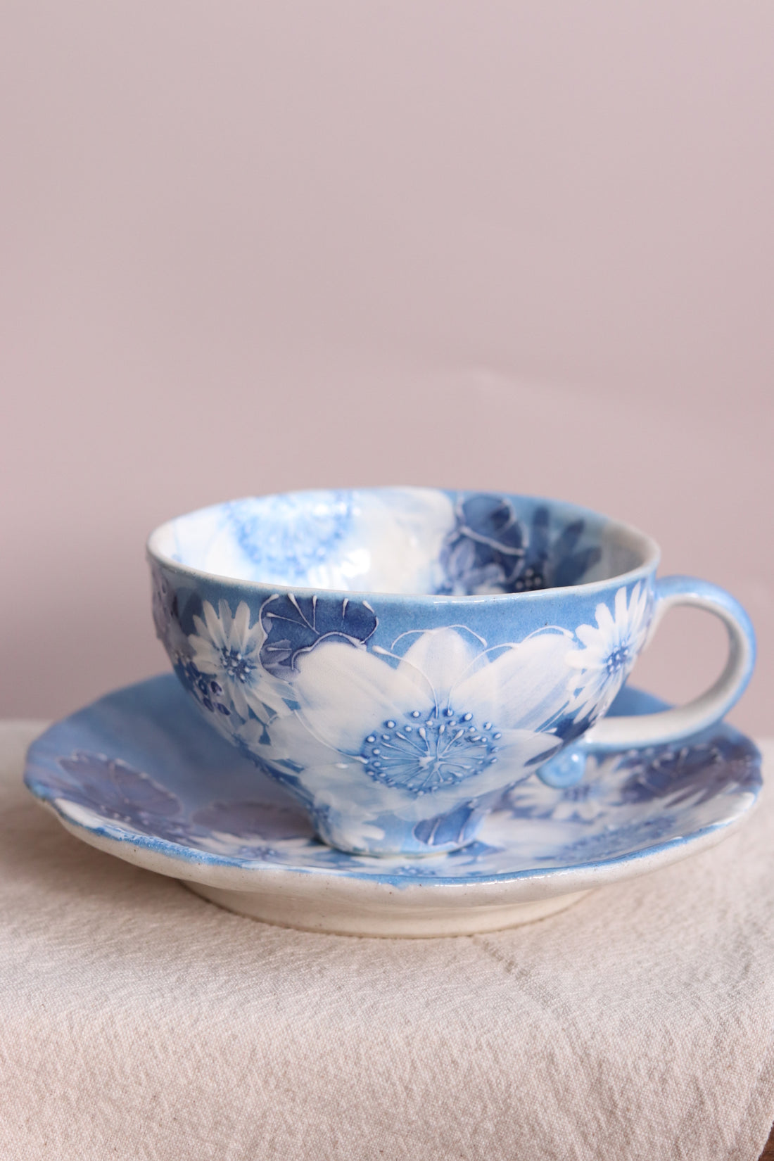 Seto Ware Flower Coffee Cup With Saucer